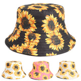 Bucket Hat Fishing Cap Cotton Print Fisherman Hat SUNFLOWER Sunflower Duplex Printing