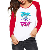 Halloween Costumes Letter Pattern Printed Raglan Color Contrast Long Sleeve T-shirt Women