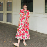 Coachella Music Festival Outfits Summer Short Sleeve Floral Dress Long Women's Dress