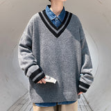 Men's Sweatshirt Fall Winter Men plus Size V-neck Pullover Sweater Loose
