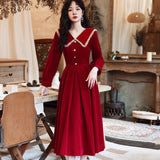 Long Sleeve Burgundy Dress Formal Autumn Red Long Sleeve Midi Dress