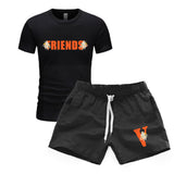 Vlone T Shirts & Shorts 2 Piece Set Printed Men'S Sports Printed Round Neck T-Shirt