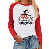 Halloween Costumes Halloween Pattern Printed Raglan Color Contrast Long Sleeve T-shirt Women