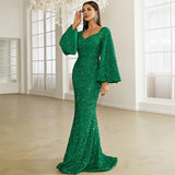 Skin Tight Long Dresses Solid Color and V-neck Evening Dress for Women