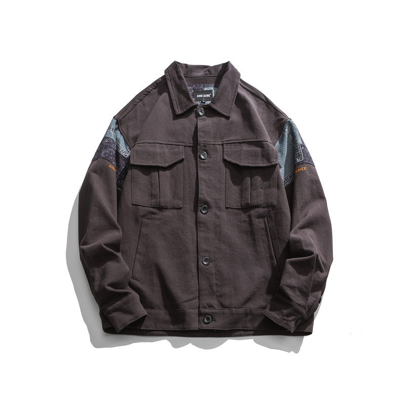 Man Fall Outfis Autumn Clothes Creative Stitching Casual Workwear Jacket Loose Street Hip Hop Top
