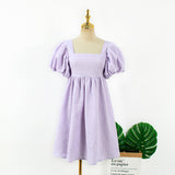 MIDI Mauve Wrap Dress Purple Puff Sleeve Pettiskirt Square Collar Dress Summer