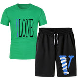 Vlone T Shirts & Shorts 2 Piece Set Men 'S Summer Printed Sports Short-Sleeved T-Shirt Set