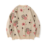 Men Sweater Flower Jacquard Knitted Sweater Men's Loose round Neck Sweater