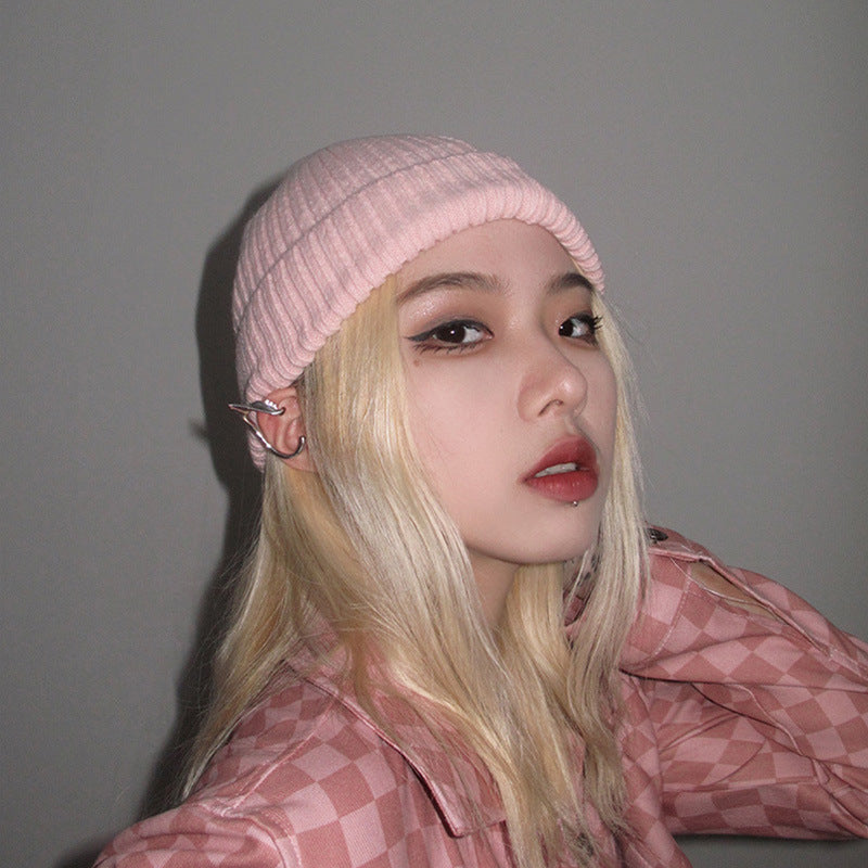 Red Beanie Hat Solid Color Knitted Woolen Cap Autumn and Winter Men and Women