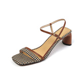 Nude Low Block Heel Middle Chunky Heel Square Toe Roman Strap