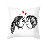 Valentine's Day Pillow Covers 4 Piece Random Styles Together, Peach Peel Printing Lovers Love Sketch Back Cushion