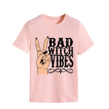 Halloween Costumes Bad Witch Vibe Shirt Pullover Simple Printed Crew Neck Top T-shirt Loose Short Sleeve