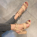 High Heels Ladies Sands Plus Size Summer Hollow High Heel Chunky Heel Stylish Women's Sandals