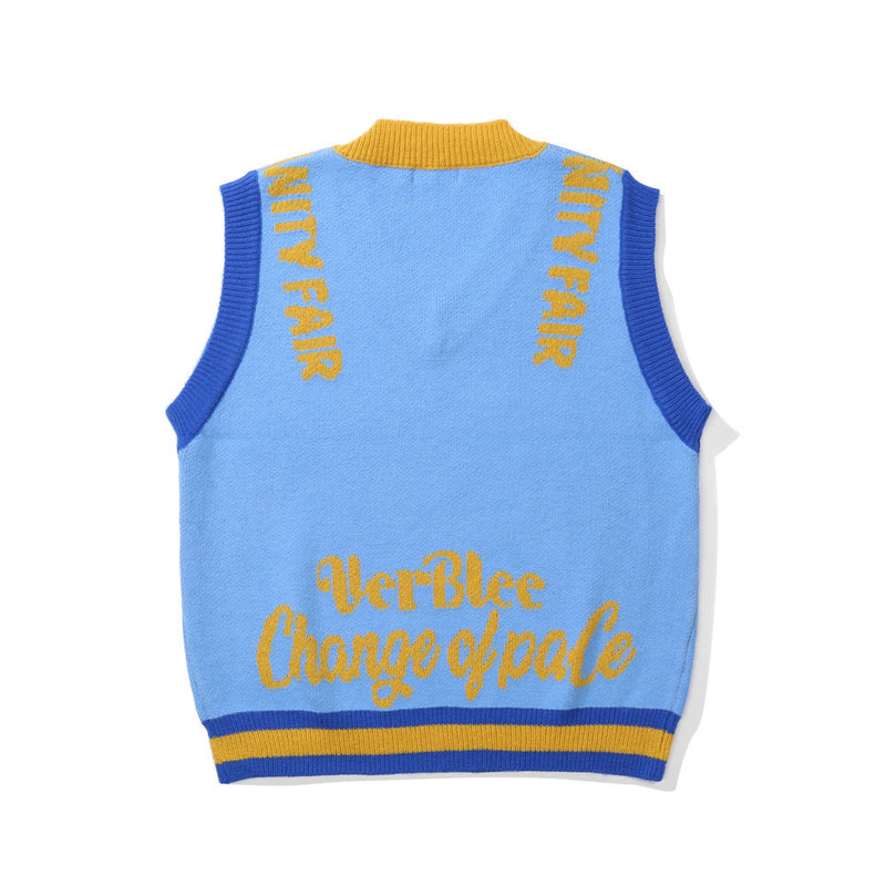 Men Sweater Flower Jacquard Color Matching Sleeveless Sweater Vest Men
