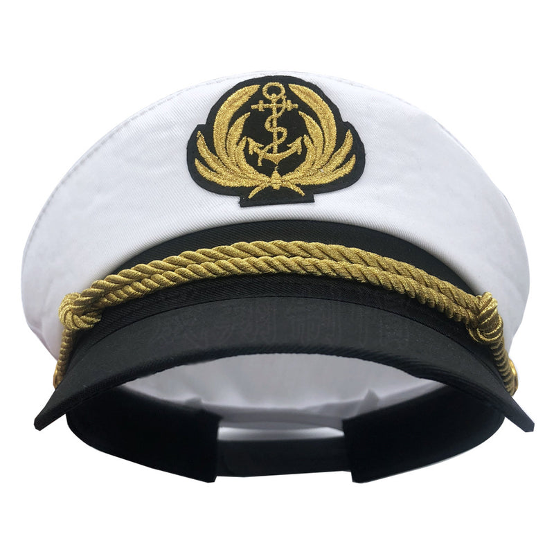 Captains Hat White Military Cap Embroidered Flat Top Sailor Men and Women