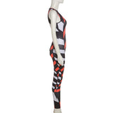 Summer Women's Sexy Low-Cut Fashion Printed High Waist Tight Casual Sports Jumpsuit