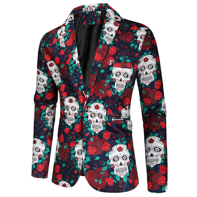 Men Prom Outfits 3D Skull Print Jacket