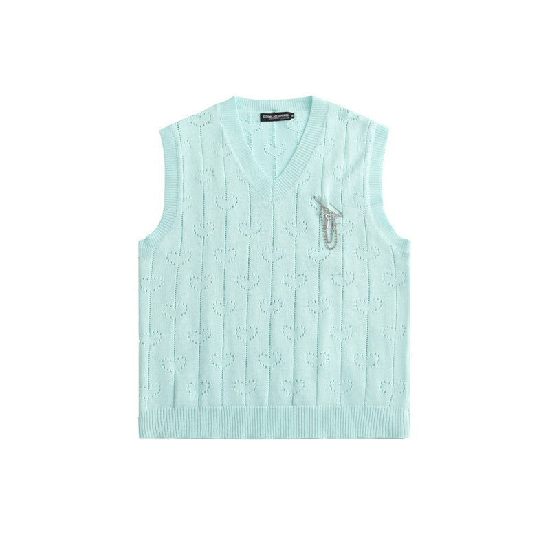 Men Sweater Chain Pin Sleeveless Sweater Vest Men Vest Coat