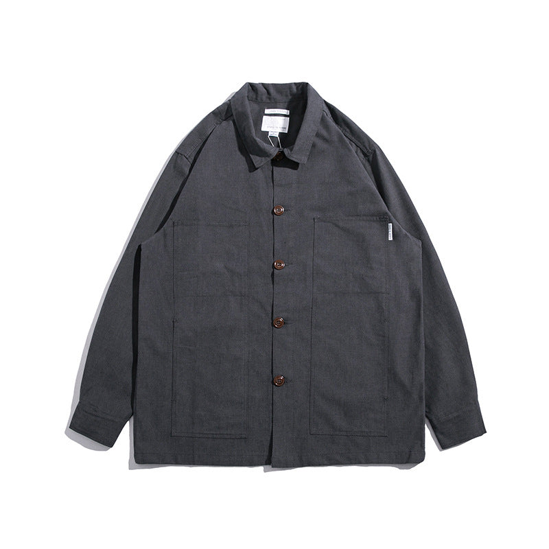 Man Fall Outfis Autumn Workwear Jacket Single-Breasted Cardigan Lapel Long Sleeve Loose Casual Jacket Men