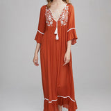 Beth Dutton Bohemian Dress Winter Autumn Maxi Dresses Embroidery Tassel Dress Maxi Dress