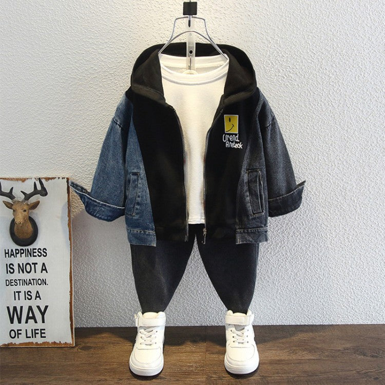 Toddler Boys Jackets Boys Autumn Clothing Stitching Jacket Hooded Jacket
