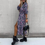 Coachella Music Festival Outfits Women Long Sleeve Floral Print Shirt Dress Long Sleeve
