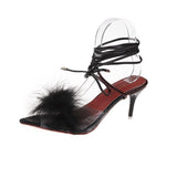 High Heels Ladies Sandals Plus Size High Heel Stiletto Heel Hairy Ball Strap Sexy Sandals