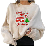 Merry and Bright Sweatshirts Fleece-Lined Christmas Personality Printed Loose Sweatshirt plus Size Women