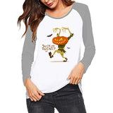 Halloween Costumes Pattern Printed Color Contrast Long Sleeve T-shirt Women's Top