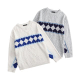 Men Sweater Contrast Color Heart Jacquard Sweater Men's Loose round Neck Pullover