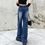 Julia Fox Low Rise Jeans Distressed Wide-Leg Pants Drape