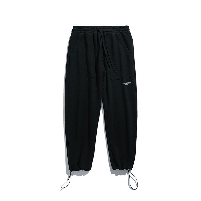 Man Fall Outfis Autumn Solid Color Exercise Casual Pants Men and Women Loose All-Matching Wide Leg Ankle-Tied Sweatpants