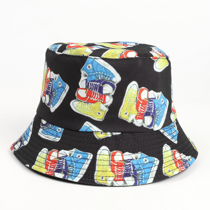 Bucket Hat Fishing Cap Cotton Print Fisherman Hat Bucket Hat Men's and Women's Cartoon Printed Sun Hat