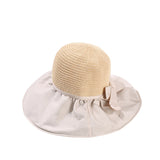 Women Bucket Hat Straw Bow Big Brim Vinyl Sun Protective