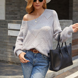 Women Pullover Knit Sweater Autumn Solid Color Hollow Sweater Large Size Sweater for Women