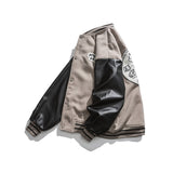 Man Fall Outfis Vintage Color Matching PU Leather Jacket Loose Casual Baseball Uniform