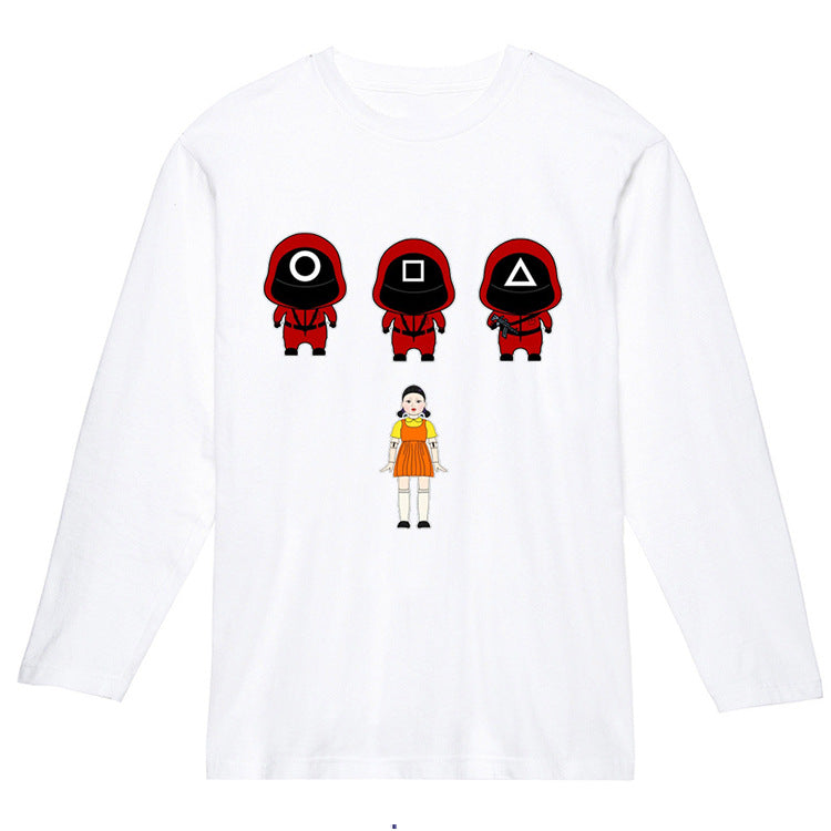 Squid Game Costume One Two Three Wooden Man Printed Men's and Women's Long Sleeves T-shirt