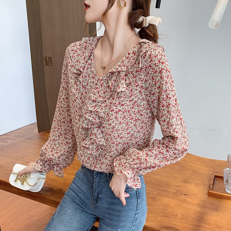 Gloria Vanderbilt Belly Western Style Small Shirt New Small Floral Flounce Chiffon Shirt