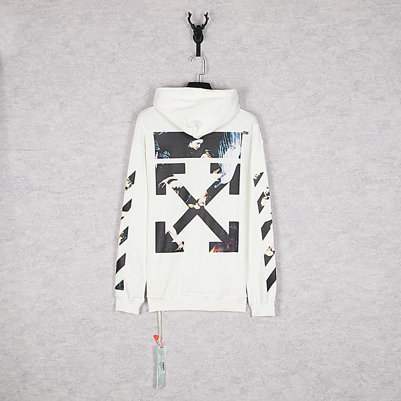 Off White Hoodie With Arrow Print Men'S Zipper Casual Comfortable Cotton Long Sleeve Owt