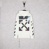 Off White Hoodie With Arrow Print Men'S Zipper Casual Comfortable Cotton Long Sleeve Owt