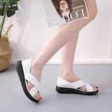 Highway Flat Sandals Summer Thick-Soled Leather Vintage Peep Toe Fashion Platform Height Increasing Wedge Sandals
