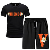 Vlone T Shirts & Shorts 2 Piece Set Short Sleeve T-Shirt Summer Loose Print T-Shirt
