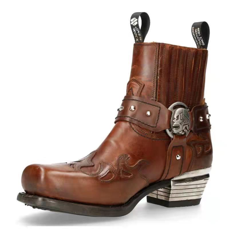 Justin Yellowstone Boots Men'S Short Boots Embroidered Chunky Heel Black Martin Boots