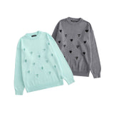 Men Sweater Solid Color Heart Embroidered Sweater Men's round Neck Knitwear Street Tide Brand Pullover