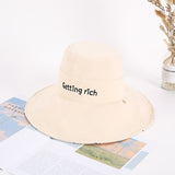 Women Bucket Hat Embroidered Big Brim Double-Sided Sun Protection Sunshade