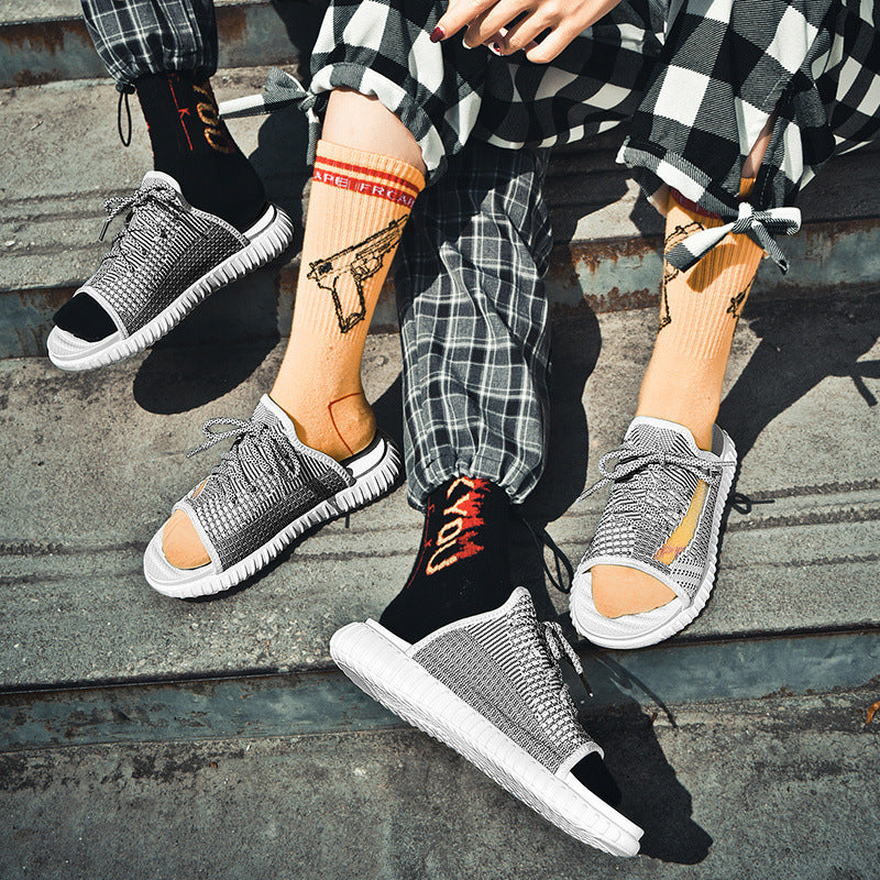 Mens Slide Couple Shoelace Summer Outdoor Slippers