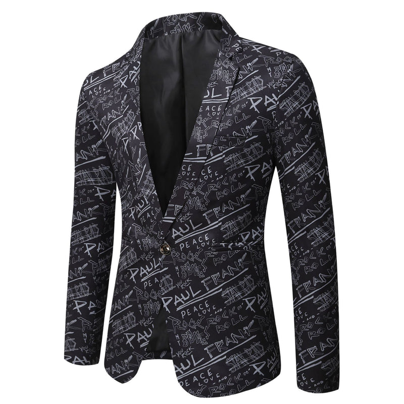 Men Prom Outfits Casual Letter Print Slim Jacket