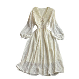 Betty Draper Valentine's Day Dress Vintage Court Style Figure Flattering Wide Hem Long Dress Lace V-neck