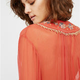 Beth Dutton Bohemian Summer Spring Midi Dress V-neck Sexy Embroidery See-through