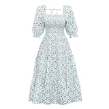 Coachella Music Festival Outfits Summer Square Collar Backless Lantern Floral Women's Dress
